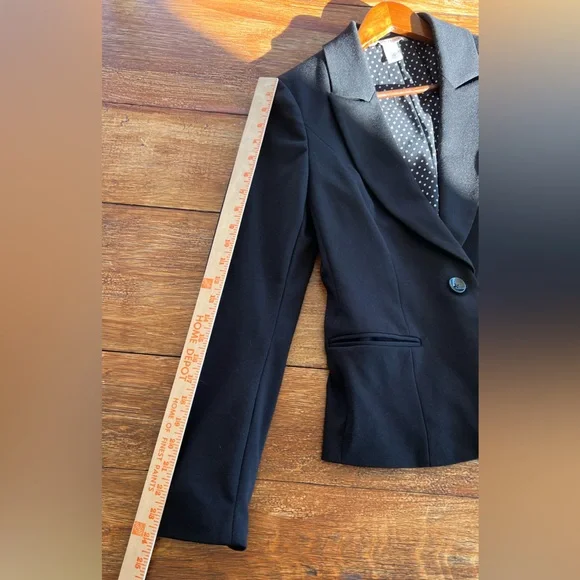 WHBM Black Blazer with Polka Dot Liner Machine Washable One Button Closure 2 - Picture 15 of 16